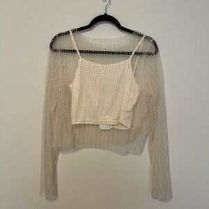 Altar'd State Cream Sheer Beaded Blouse